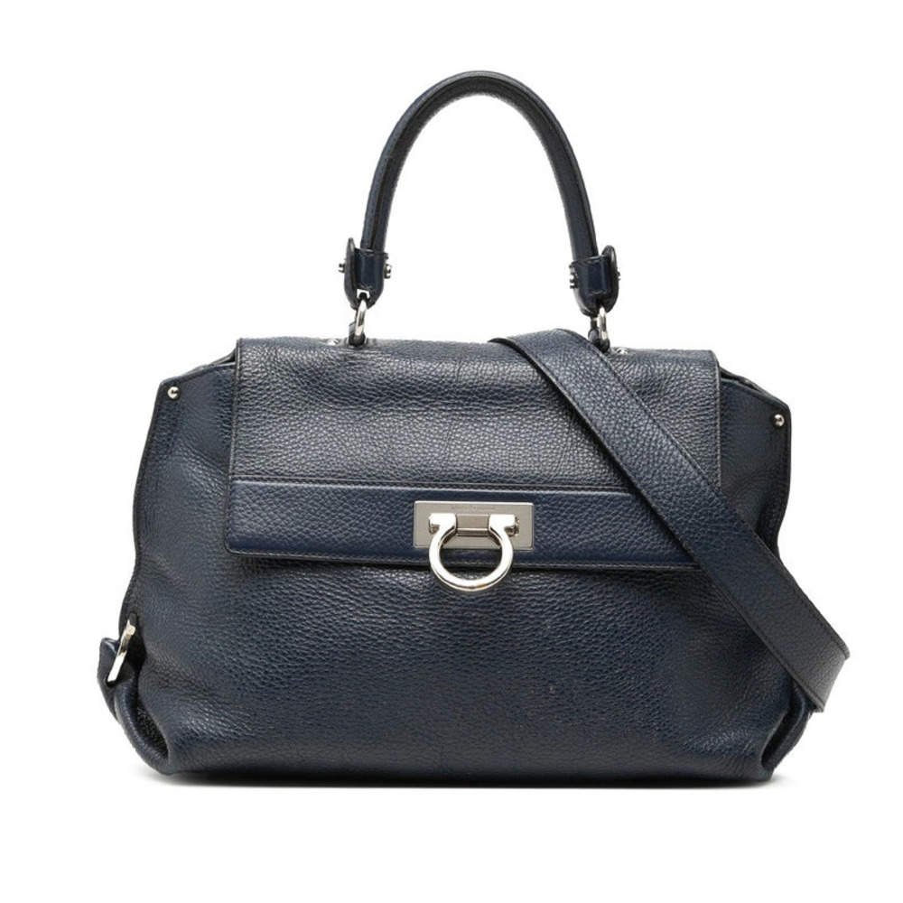 Salvatore Ferragamo Gancini Sofia 2way Shoulder Bag Blue Leather